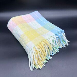 Vintage Pastel Plaid Baby Blanket Fringe 46 In by 36 In Throw Retro Bedding